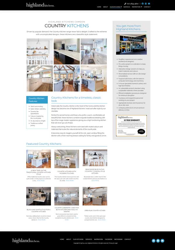 Highland Kitchens website designed by Big Red Bus Websites - example 2