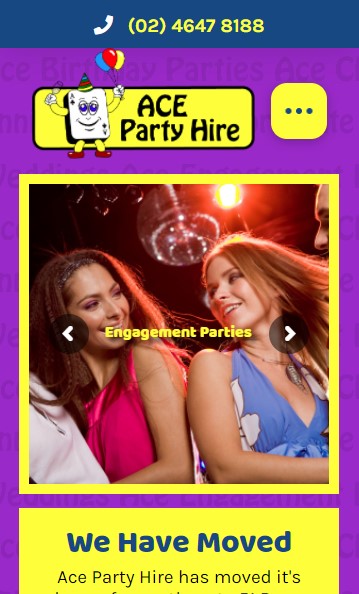 Ace Party Hire website designed by Big Red Bus Websites - mobile view 