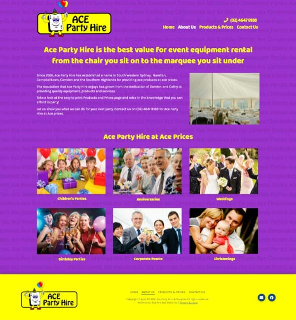 Ace Party Hire website designed by Big Red Bus Websites - example 2