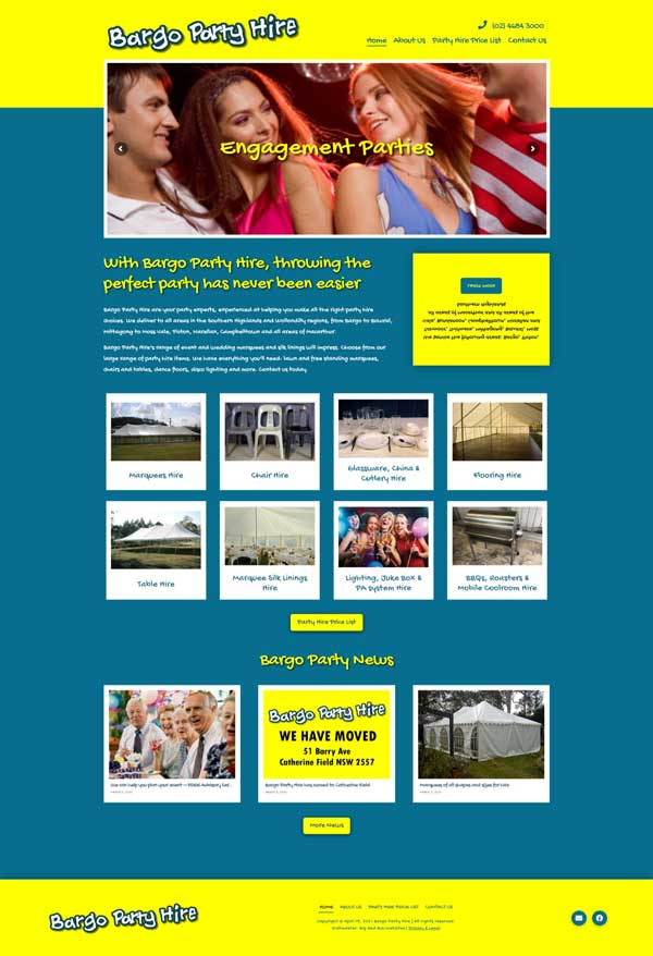 Bargo Party Hire website designed by Big Red Bus Websites - ezample 1