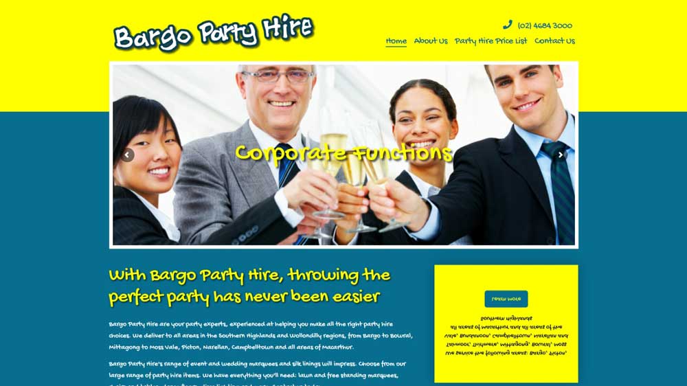 Bargo Party Hire website designed by Big Red Bus Websites - desktop view 