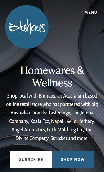 Bluhaus – Homewares & Wellness website designed by Big Red Bus Websites - mobile view 