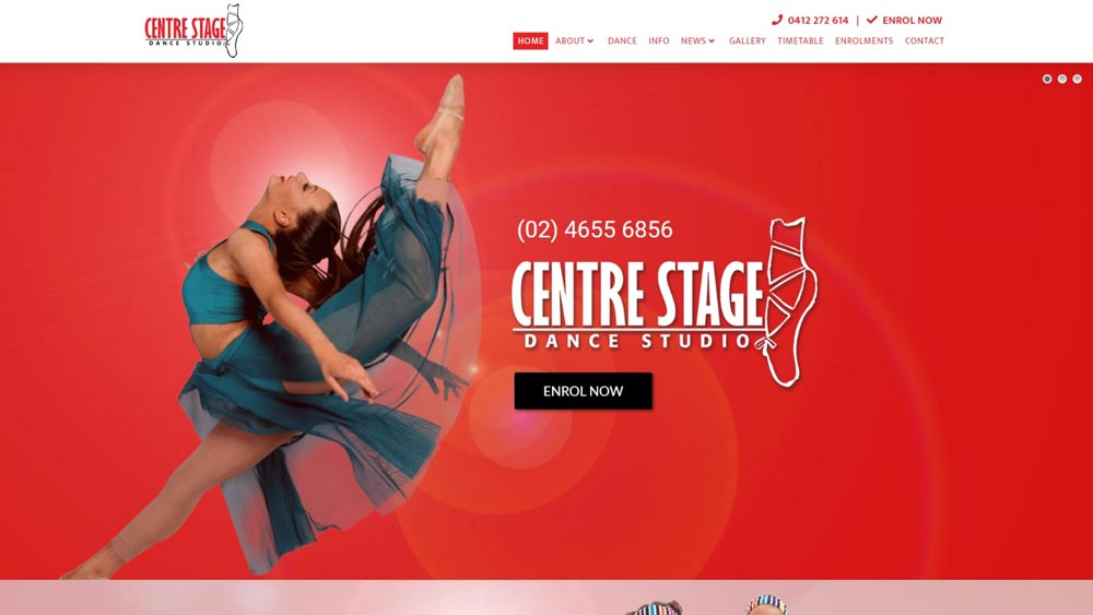 “Centre Stage Dance Studio” website designed by Big Red Bus Websites - South West Sydney