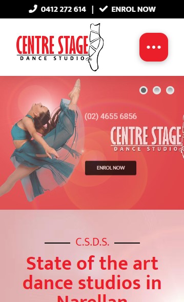 Centre Stage Dance Studio website designed by Big Red Bus Websites - mobile view