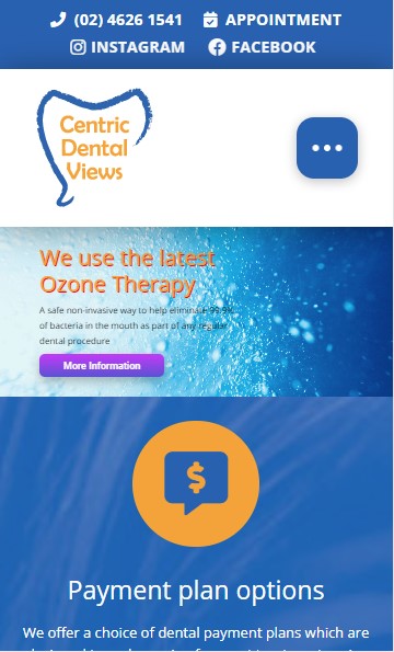 Centric Dental Views website designed by Big Red Bus Websites - mobile view 