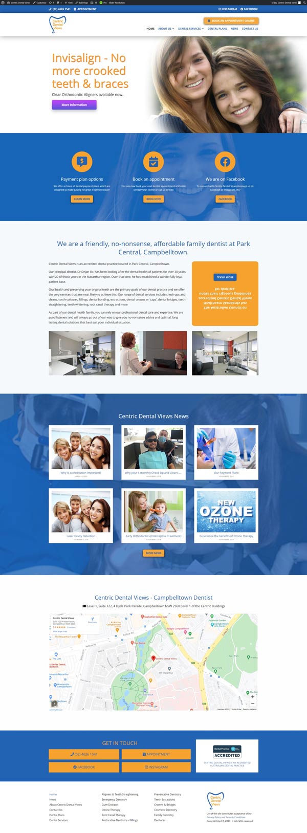 Centric Dental Views website designed by Big Red Bus Websites - ezample 1