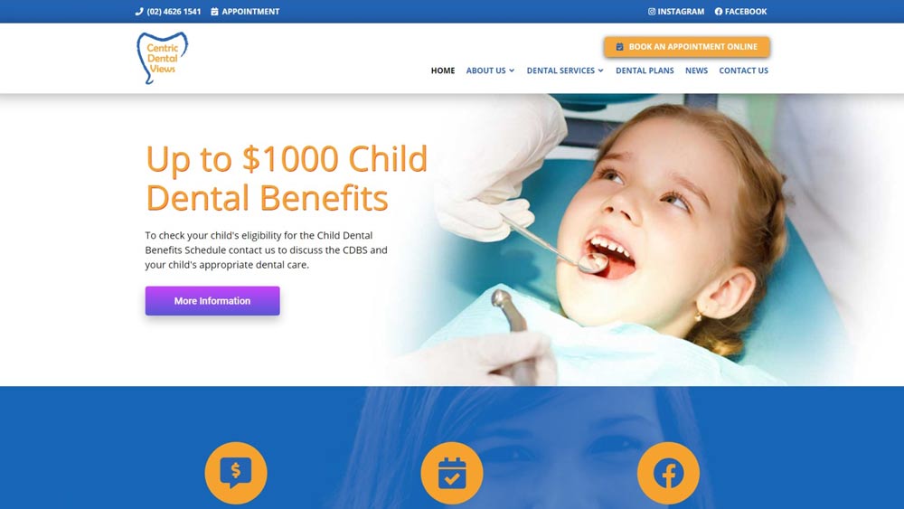 “Centric Dental Views” website designed by Big Red Bus Websites - South West Sydney