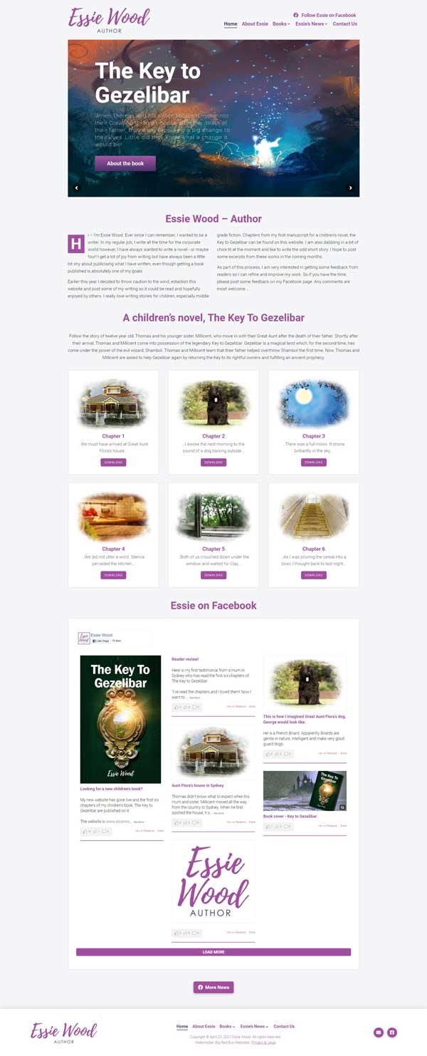 Essie Wood – Author website designed by Big Red Bus Websites - ezample 1