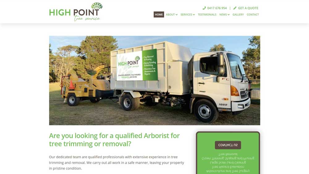 High Point Tree Service website designed by Big Red Bus Websites - desktop view 