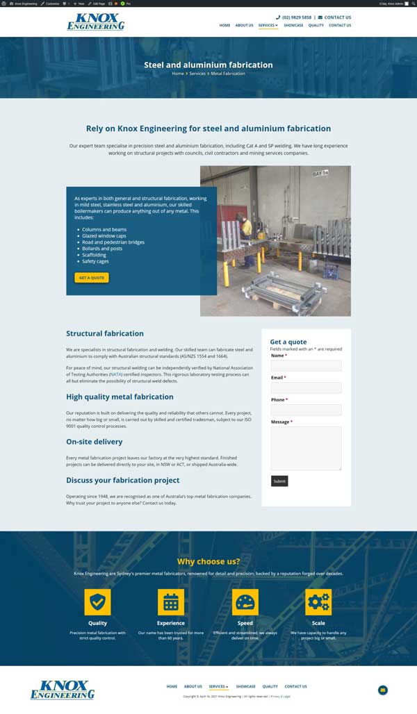 Knox Engineering website designed by Big Red Bus Websites - example 2