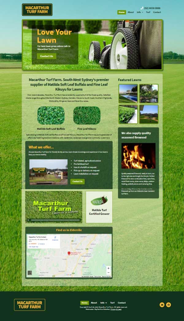 Macarthur Turf Farm website designed by Big Red Bus Websites - ezample 1