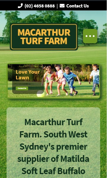 Macarthur Turf Farm website designed by Big Red Bus Websites - mobile view 