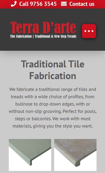 Terra D’arte Tile Fabrication website designed by Big Red Bus Websites - mobile view