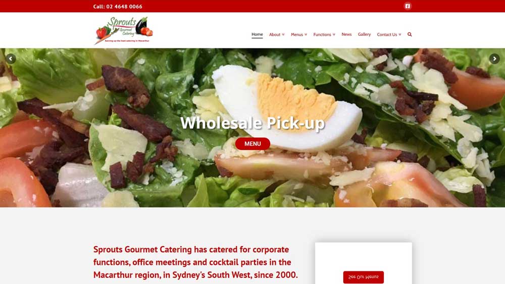“Sprouts Gourmet Catering” website designed by Big Red Bus Websites - South West Sydney