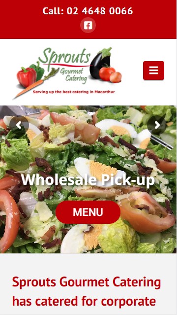 Sprouts Gourmet Catering website designed by Big Red Bus Websites - mobile view 