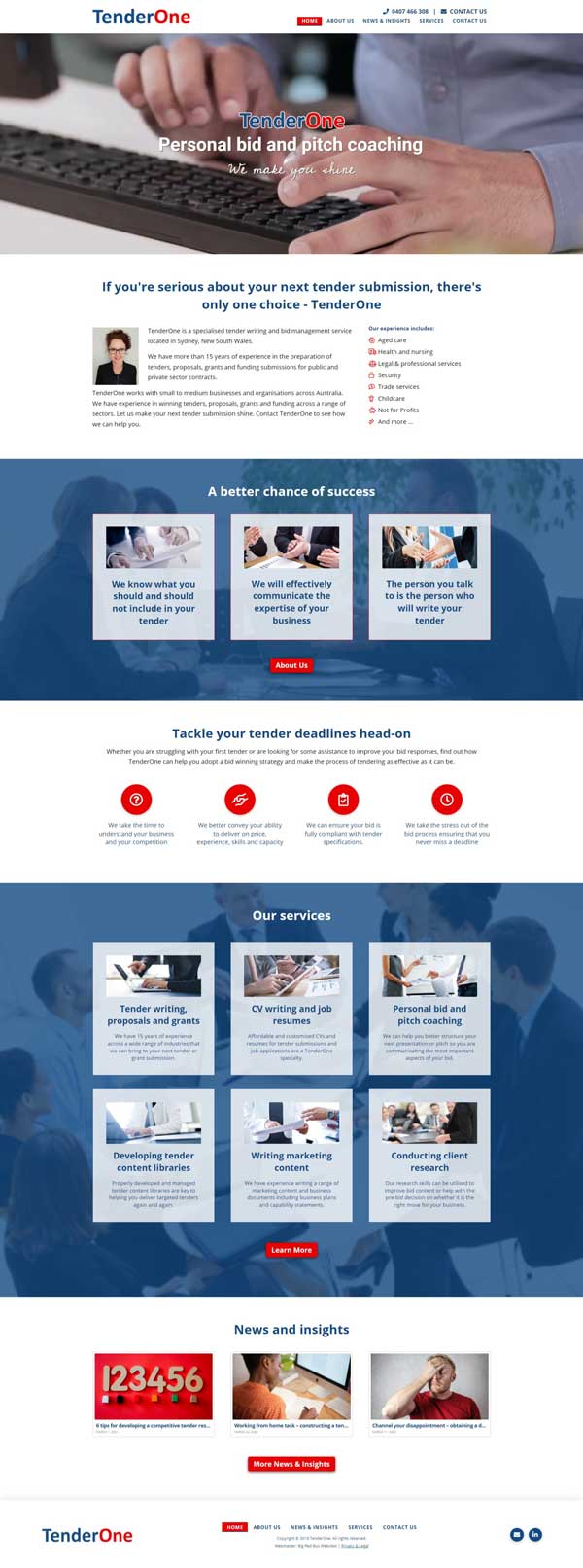 Tender One website designed by Big Red Bus Websites - ezample 1