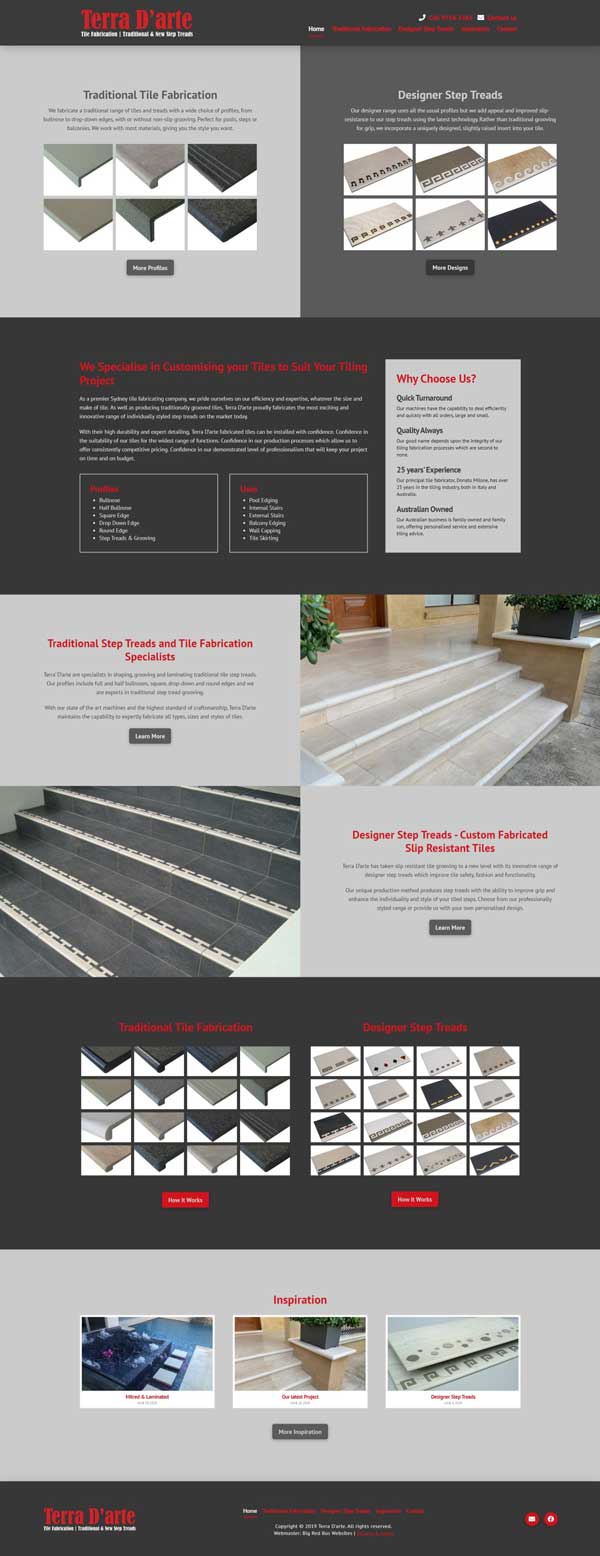 Terra D’arte Tile Fabrication website designed by Big Red Bus Websites - ezample 1