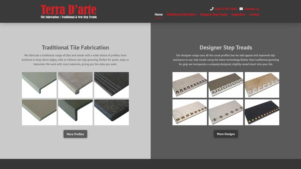 Terra D’arte Tile Fabrication website designed by Big Red Bus Websites - desktop view