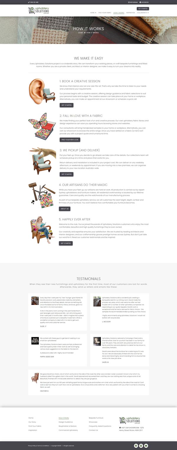 Upholstery Solutions website designed by Big Red Bus Websites - ezample 1