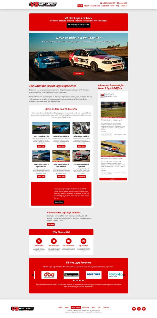 V8 Hot Laps website designed by Big Red Bus Websites - ezample 1