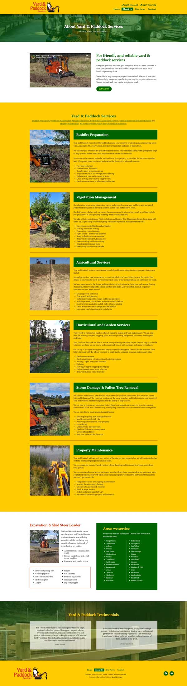 Yard and Paddock Services website designed by Big Red Bus Websites - example 2