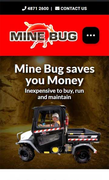 Mine Bug website designed by Big Red Bus Websites - mobile view 