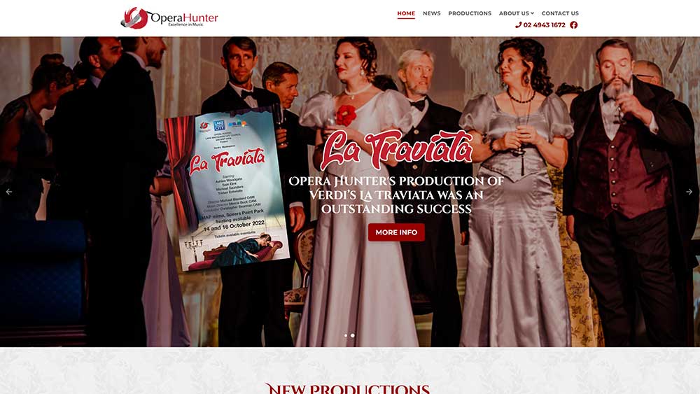 Opera Hunter website designed by Big Red Bus Websites - desktop view 