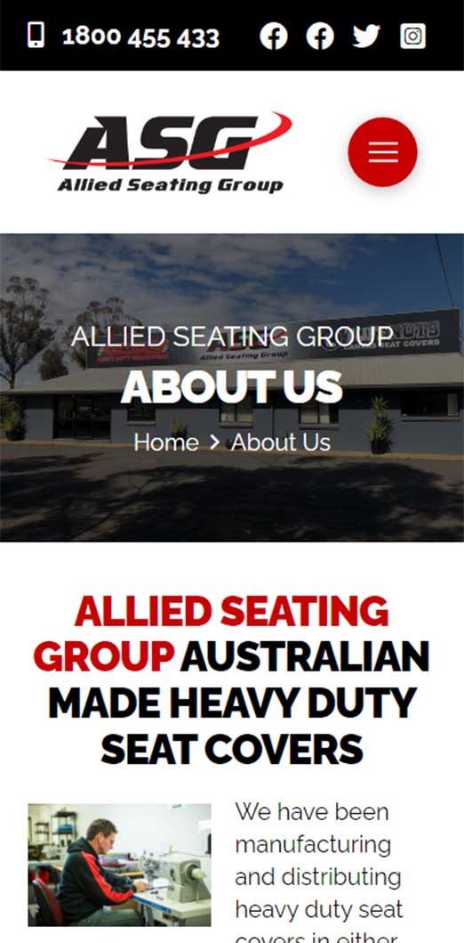 Allied Seating website designed by Big Red Bus Websites - mobile view 