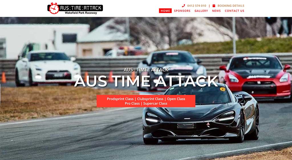 Aus Time Attack website designed by Big Red Bus Websites - desktop view 